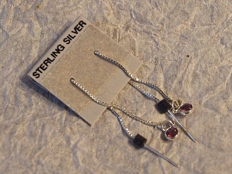 picture of garnet and silver threader earrings