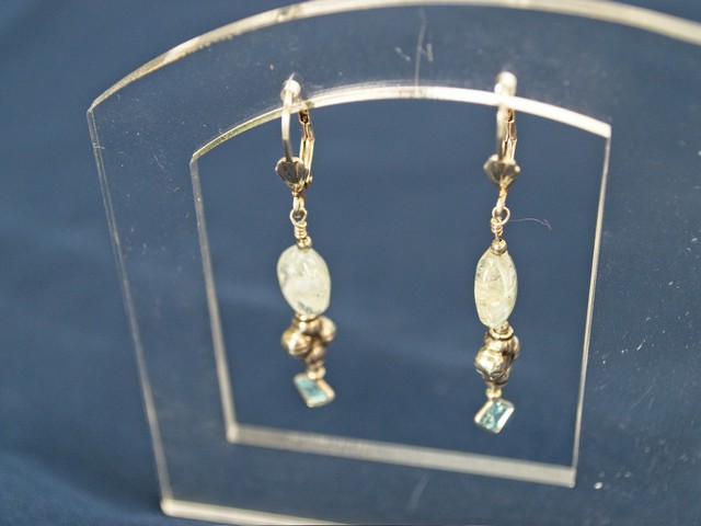 image of fancy sterling earrings with aquamarine bead