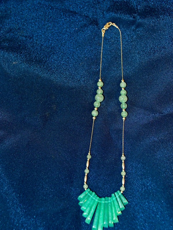 pretty green aventurine strung with sterling silver beads on sterling beading chain