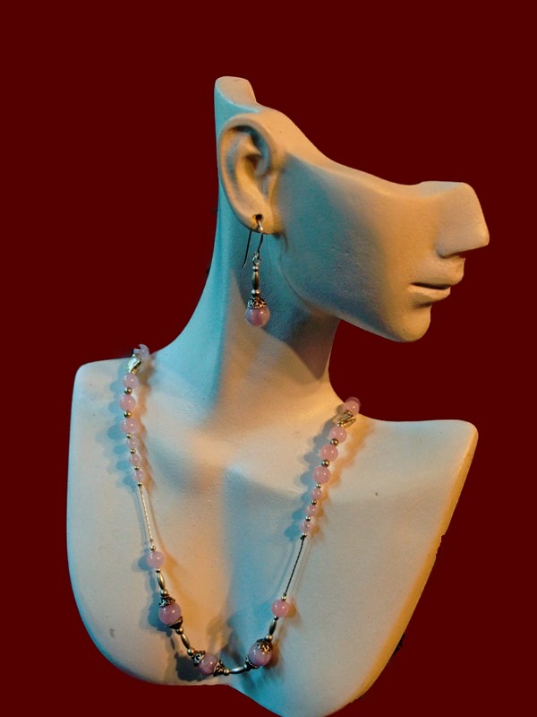 picture of necklace and earring set featuring cape amethyst and pink amethyst