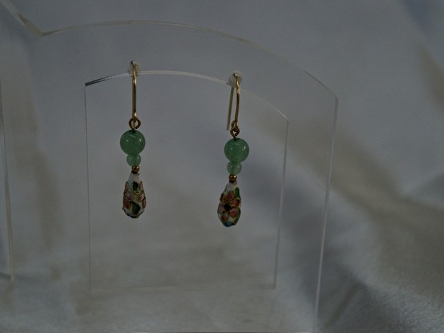 image of cloisonne, aventurine, and gold-filled earrings