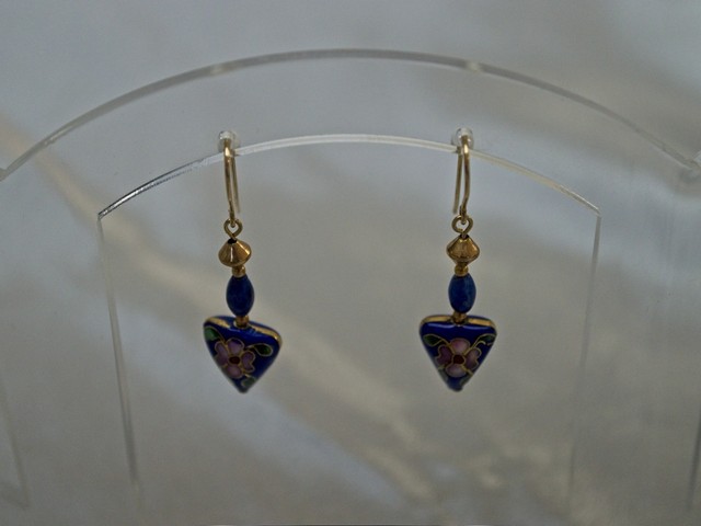 image of cloissone, lapis, and gold-filled earrings