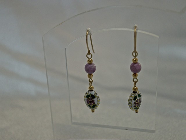 image of cloissone, lapis, and gold-filled earrings