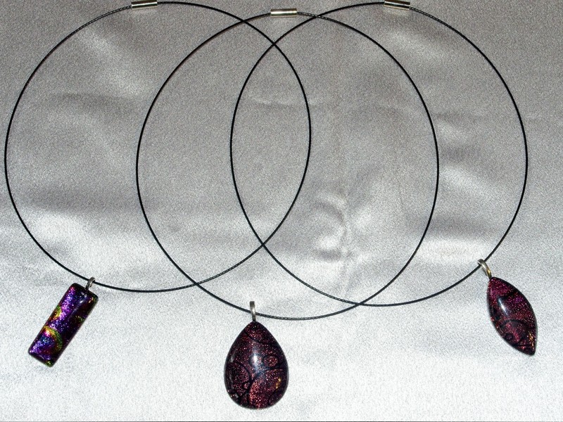 trio of dichroic glass pendant necklaces