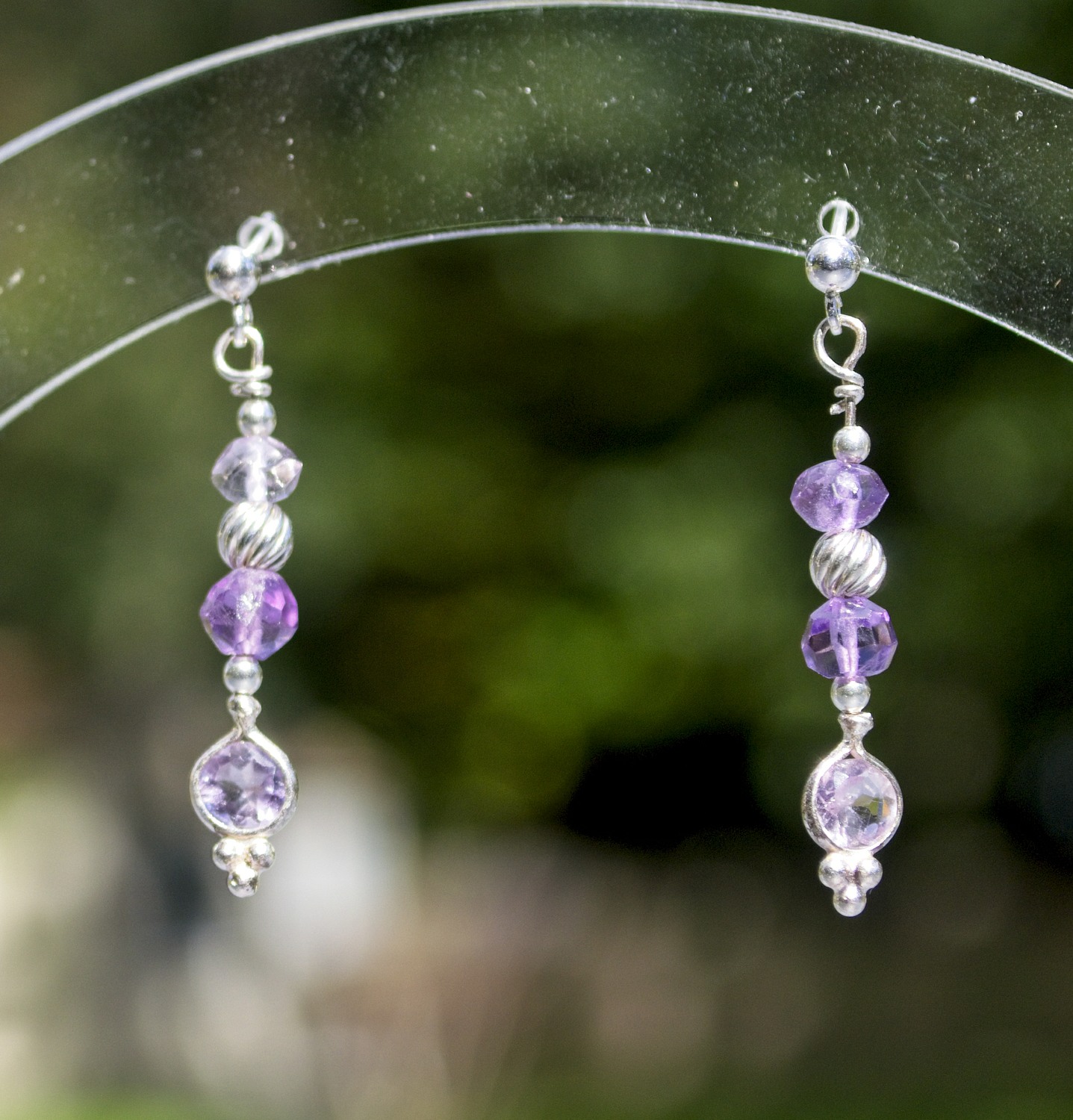 image of silver and faceted amethyst bead drop earrings