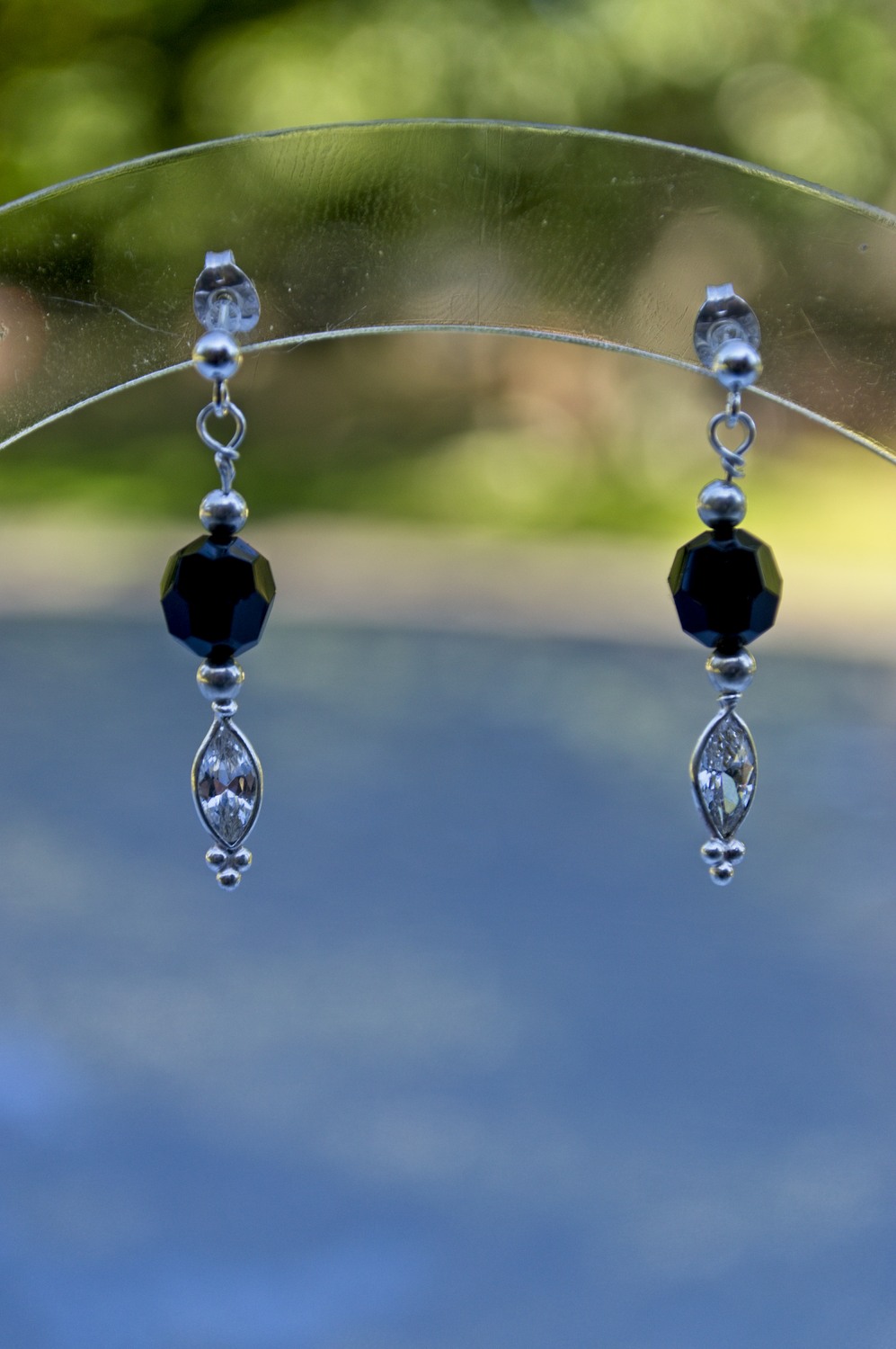 picture of shorter faceted black onyx and cz earrings