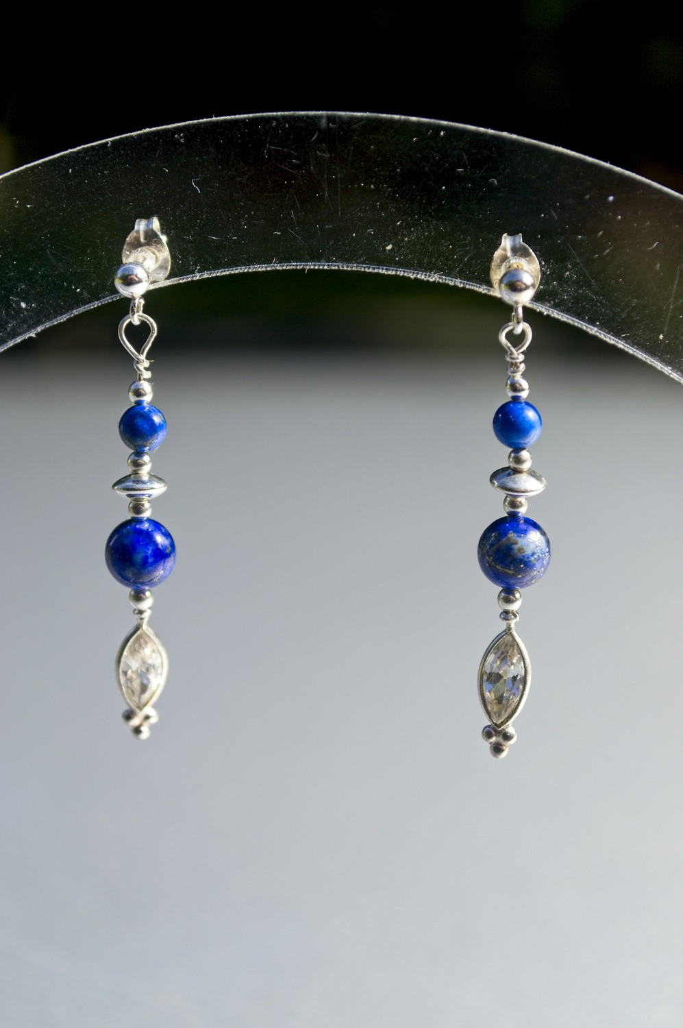 picture of silver, lapis lazuli and cz earrings