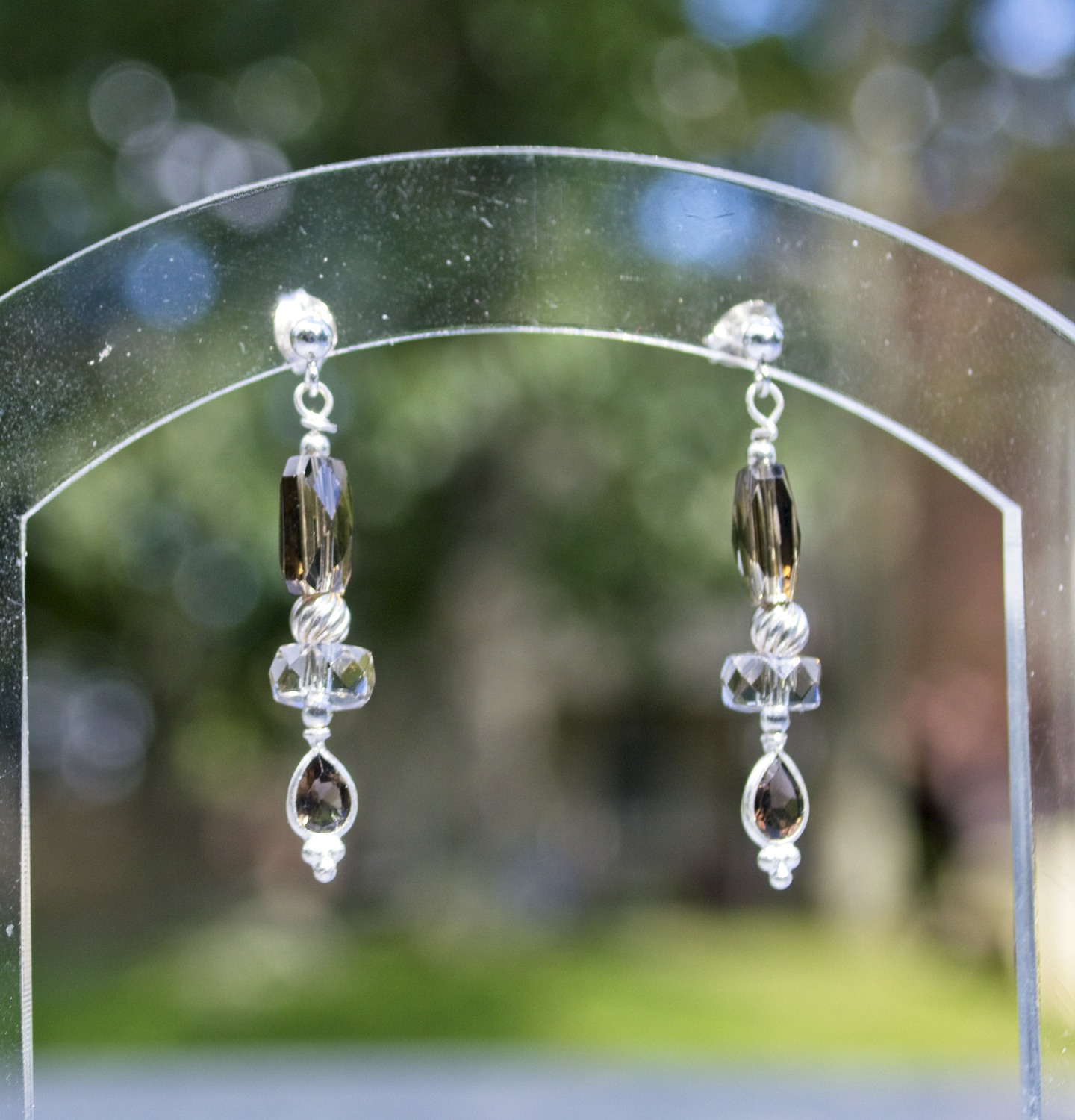 longer smoky quartz and silver earrings