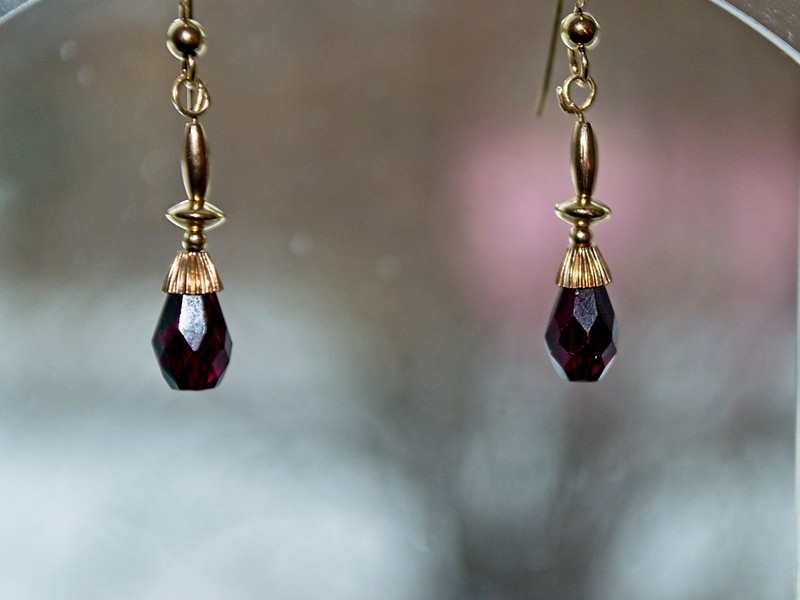 picture of garnet and gold-filled drop earrings