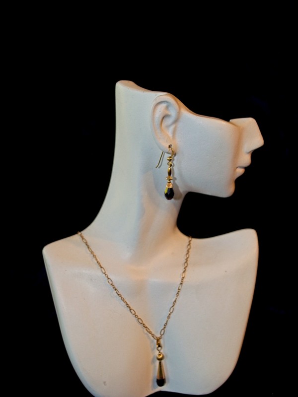 picture of garnet and gold-filled necklace and earring set
