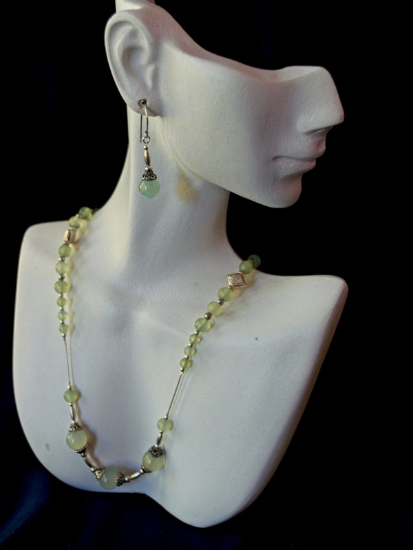 sterling silver and translucent serpentine necklace and earring set