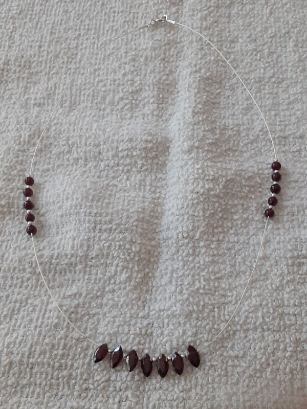 garnet necklace strung on sterling silver plated mini cable with sterling silver findings